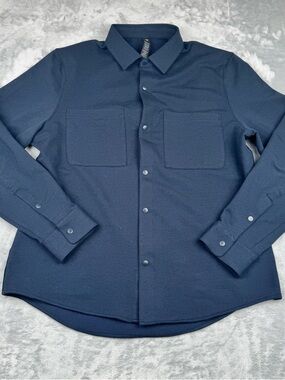 Lululemon Soft Knit Overshirt Mens M Button Up Shirt Navy Blue Snaps Long Sleeve